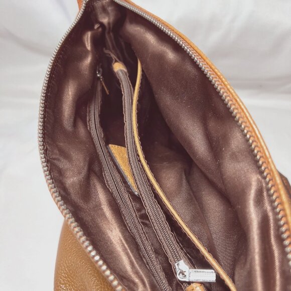 Heshe Shoulder/Crossbody Purse/Satchel-Leather-Multi Pockets-Adj. Strap-Camel - Picture 10 of 14